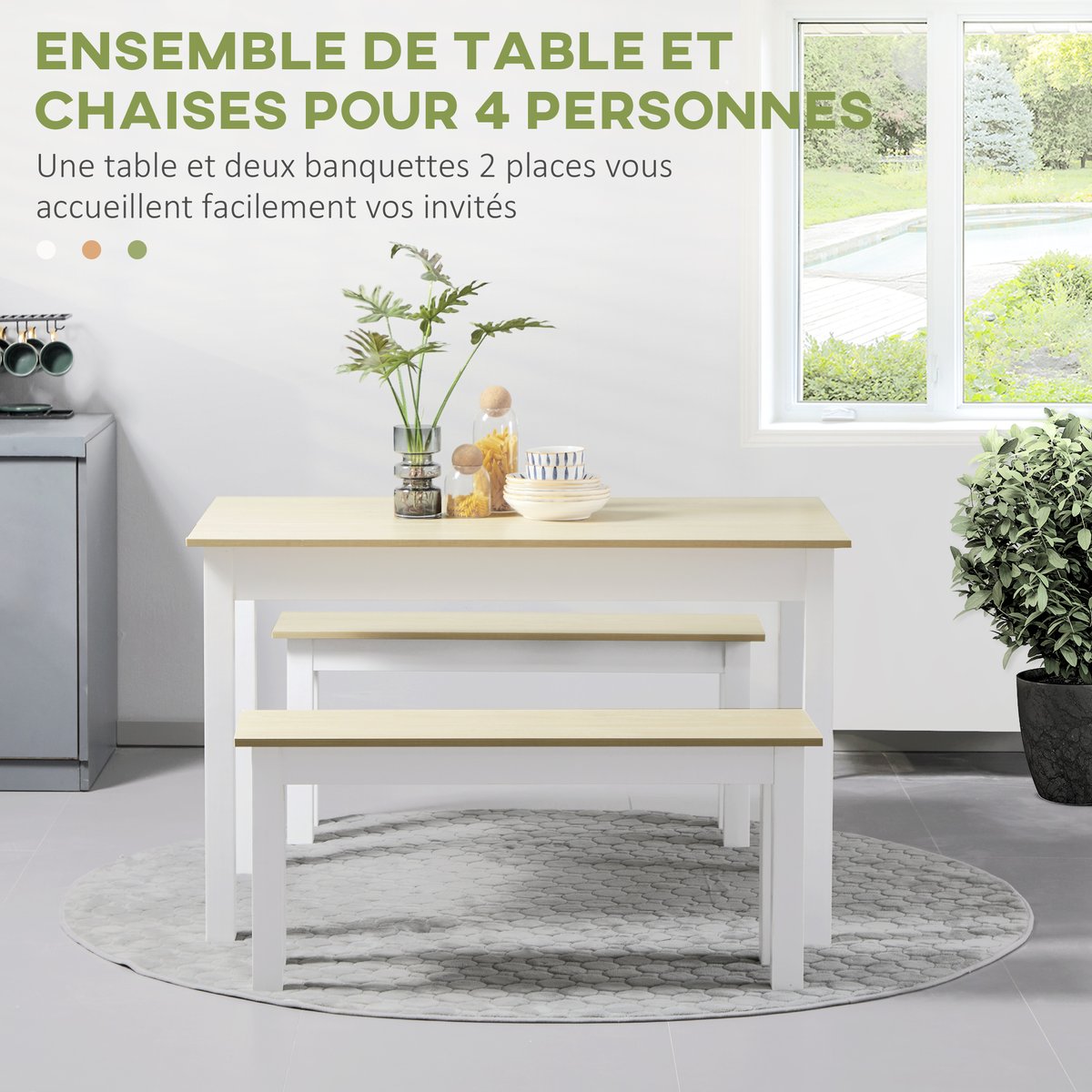 Ensemble de table à manger Panneau de chêne et blanc, HOMCOM