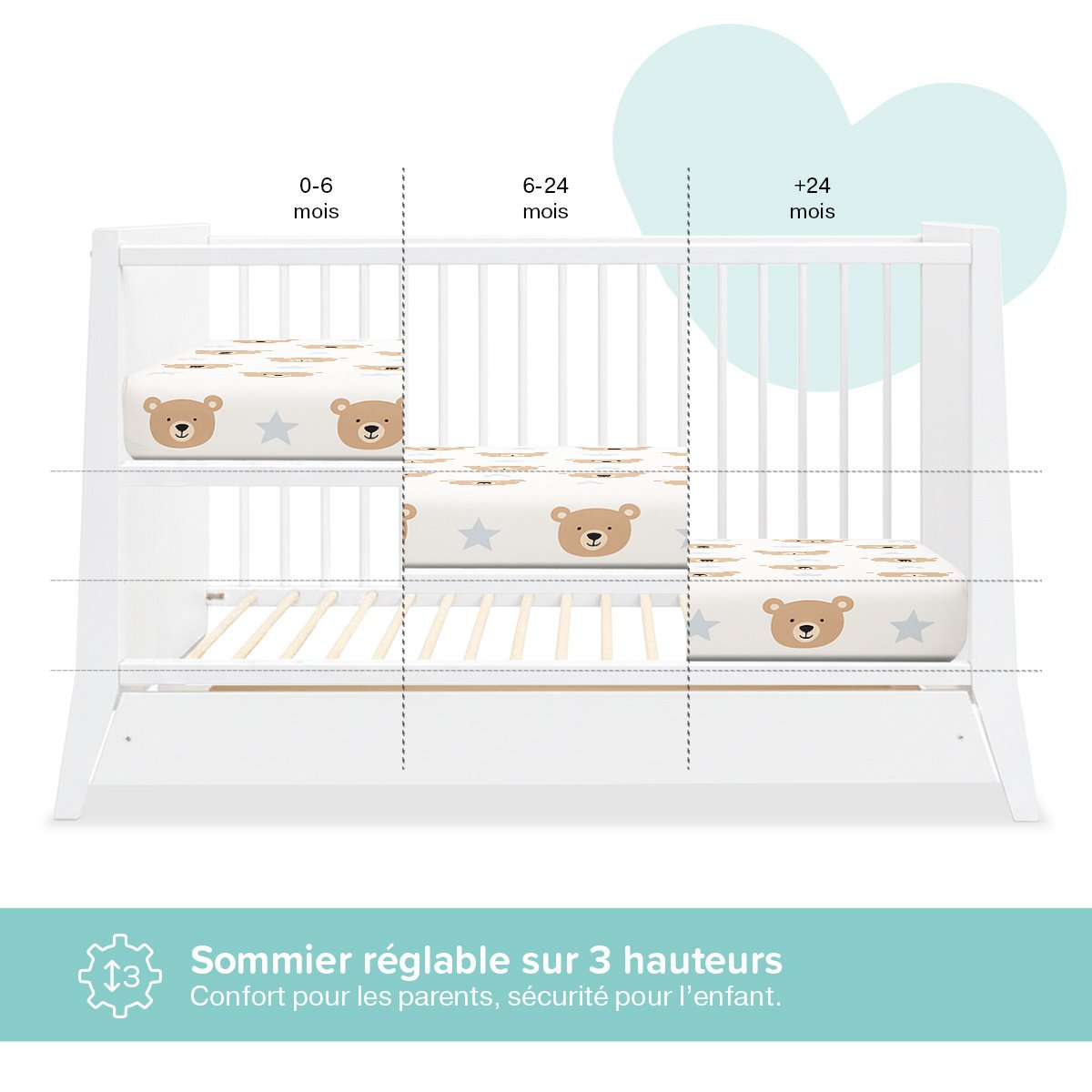 Lit bébé évolutif Timeo - Espace qui grandit gris, MINEA