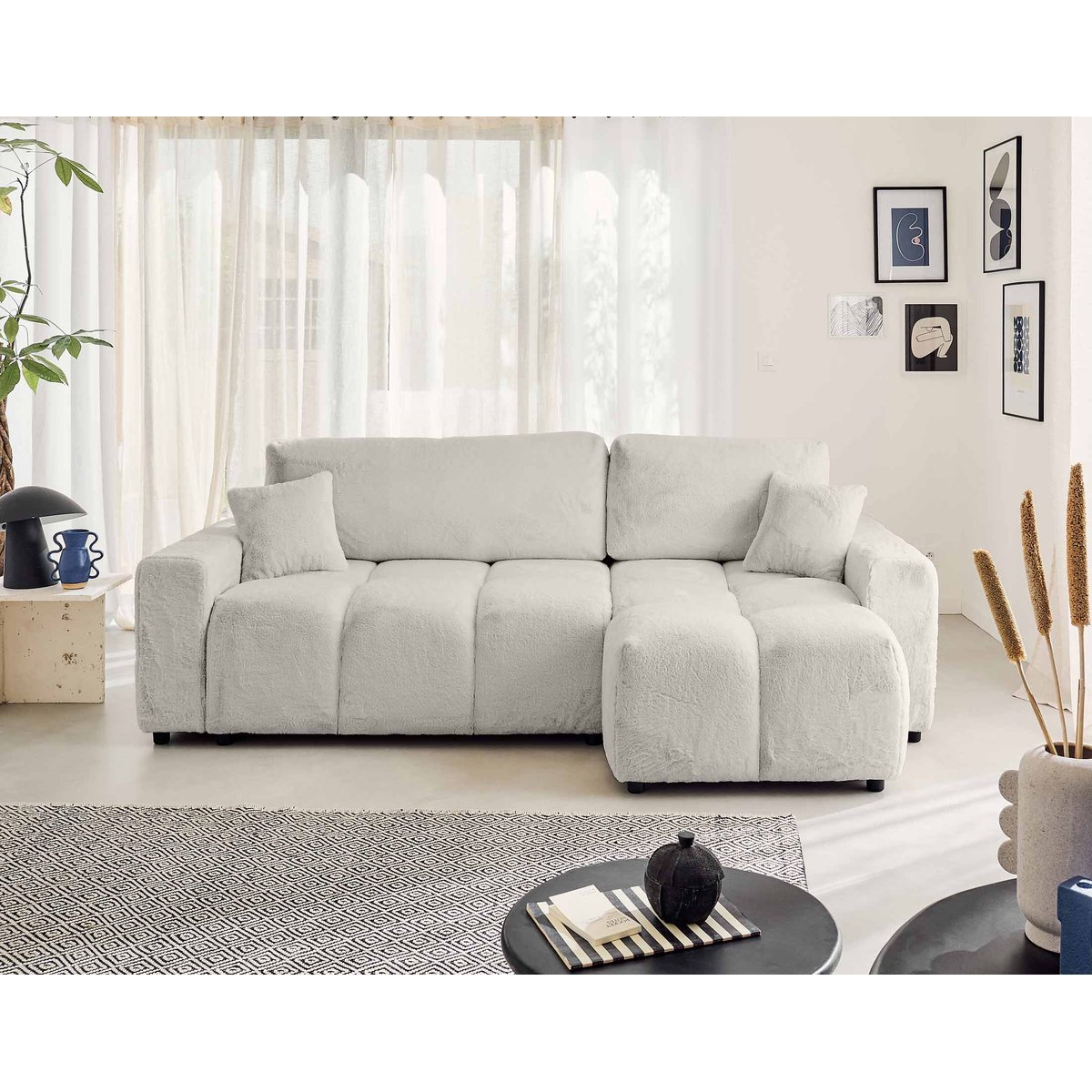 Canapé d'Angle Convertible 4 places - CROCUS gris clair, BEST MOBILIER