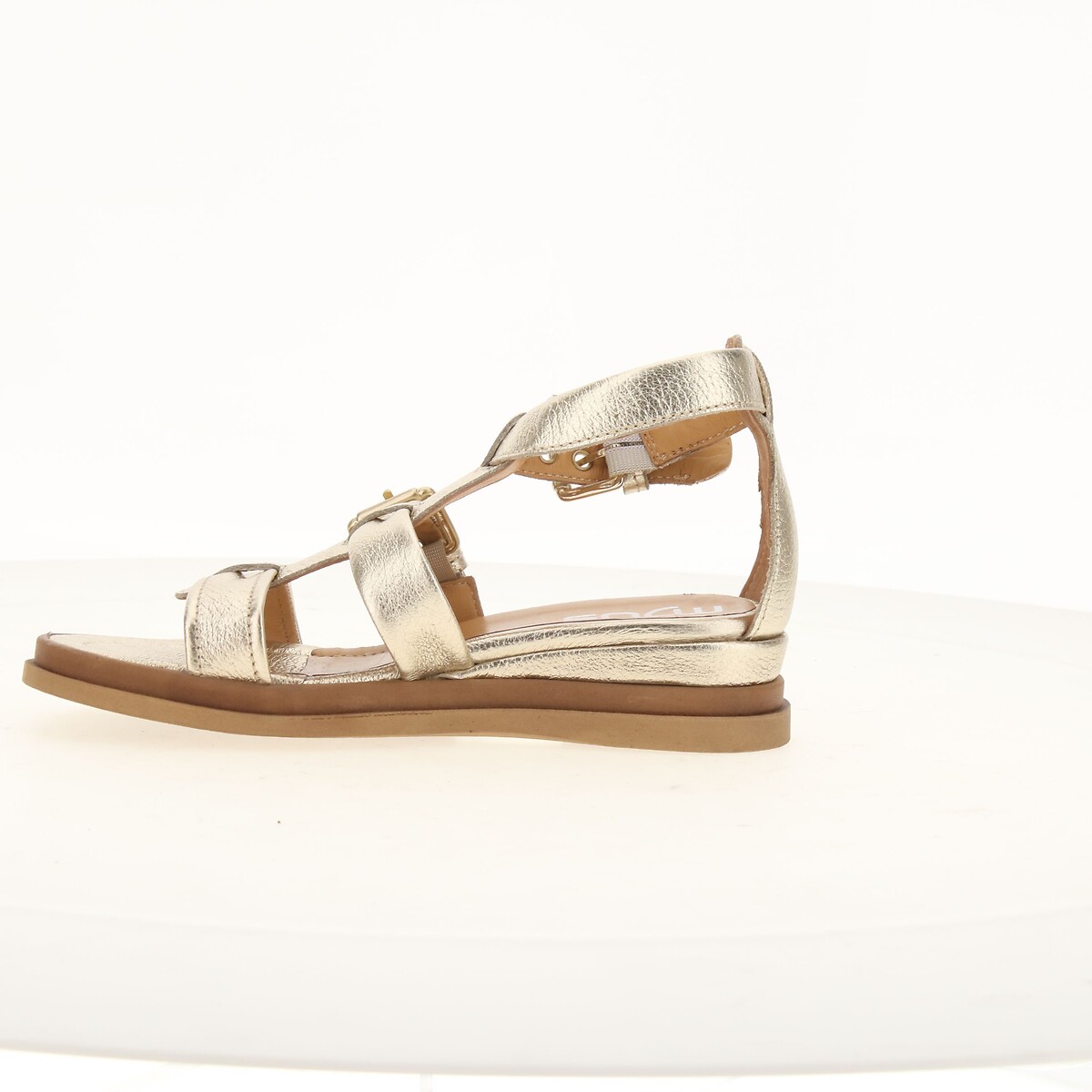 Sandales compensées en cuir doré, MJUS