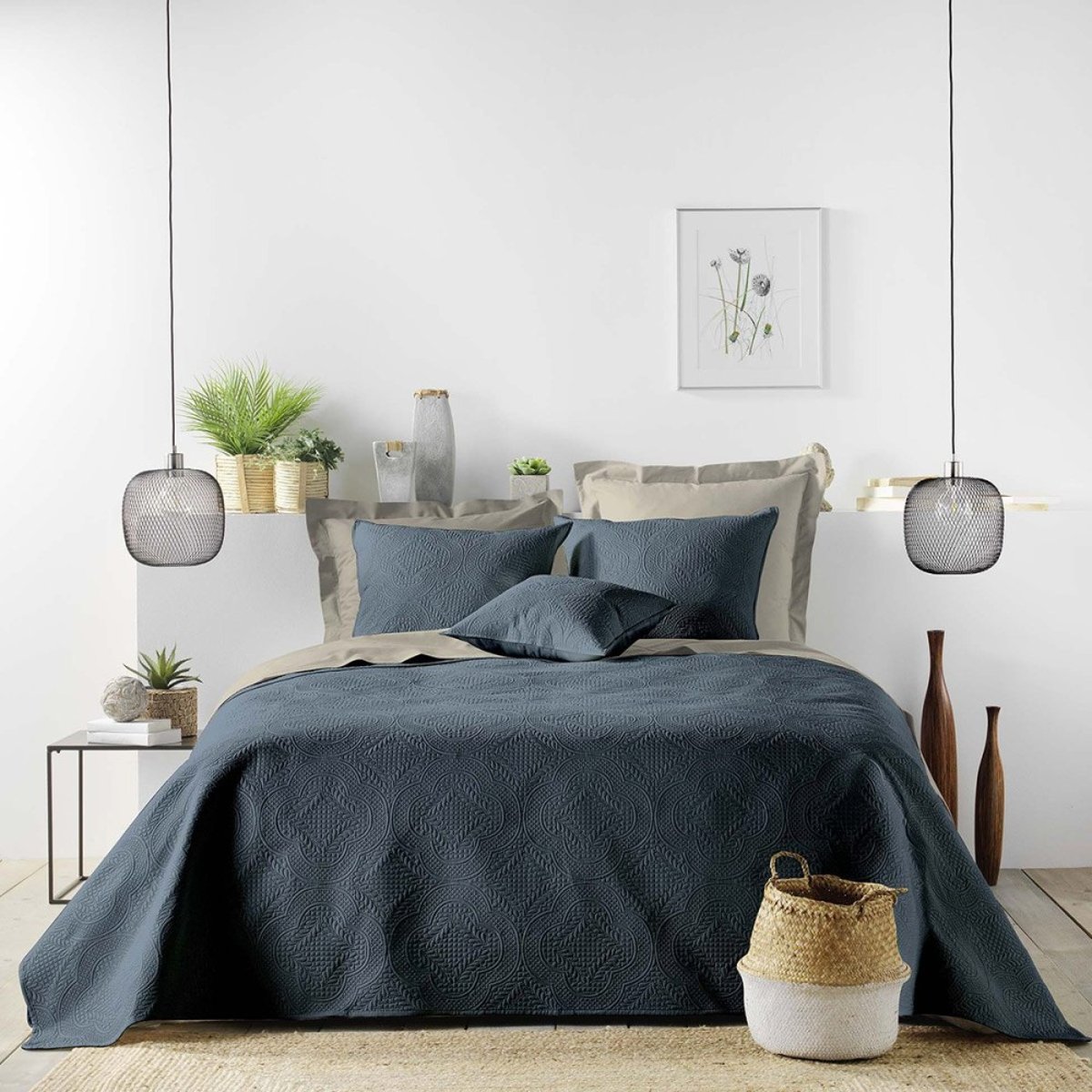 Couvre-lit 2 Personnes Matelassé 220x240 Microfibre Unie Romane Rose bleu, DECORATIE