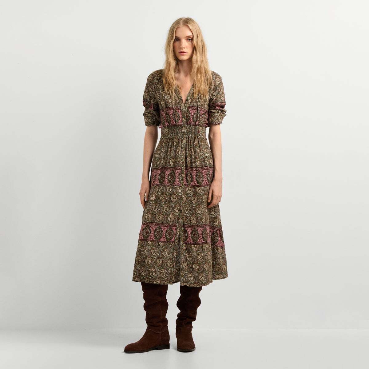 Robe Midi À Imprimé Ornemental vert kaki, PEPE JEANS