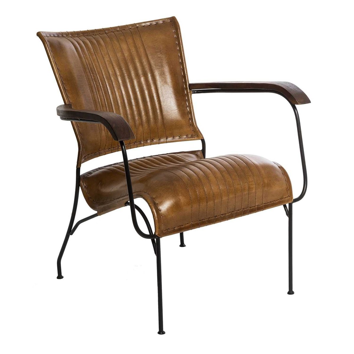 Fauteuil vintage en cuir HOPER marron, ATMOSPHERA