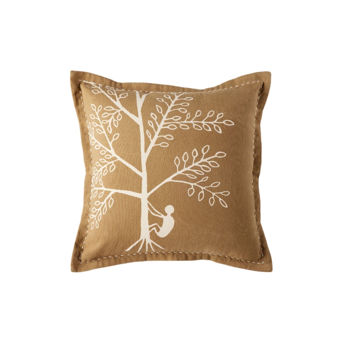 Housse De Coussin en Coton imprimé, finition volant plat KANAN marron et écru, MADURA
