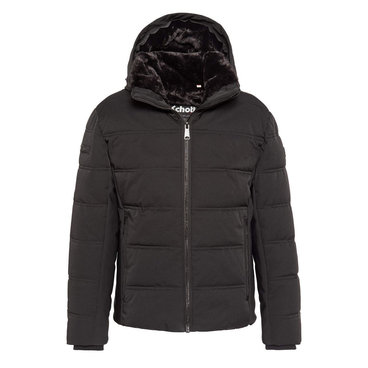 Parka à capuche et col en imitation fourrure noir, SCHOTT