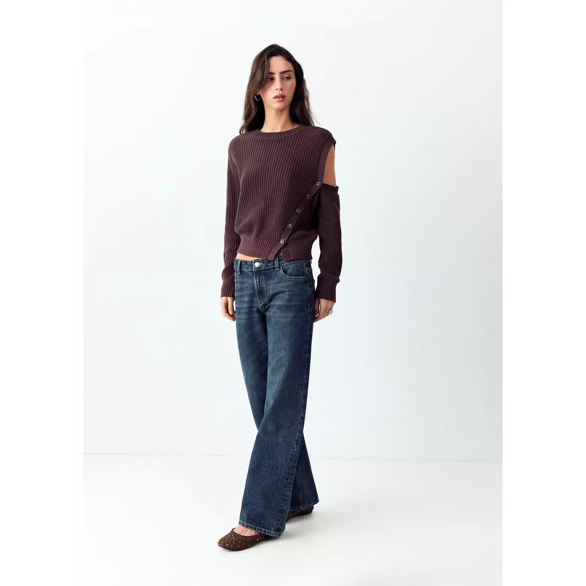 Pull en maille à découpe bordeaux, MANGO TEEN