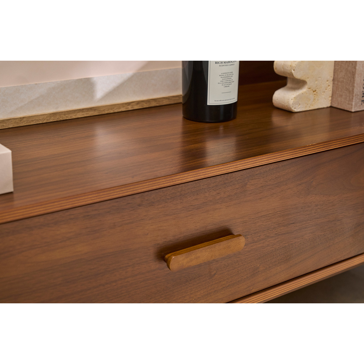 Meuble TV scandinave bois clair frêne L200 cm HALLEN noyer, MILIBOO