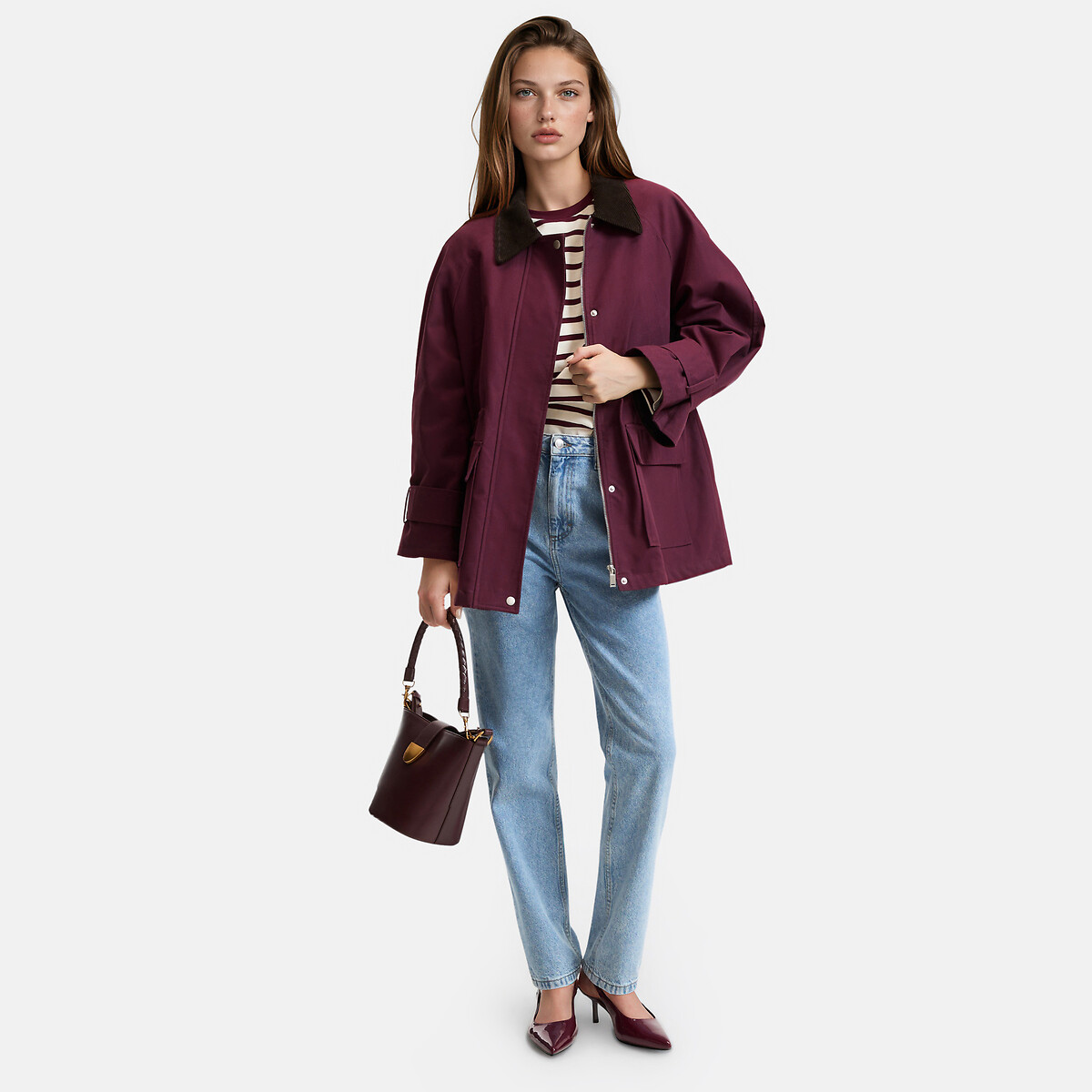 Manteau mi-long, fermeture zippée rouge bordeaux, LA REDOUTE COLLECTIONS