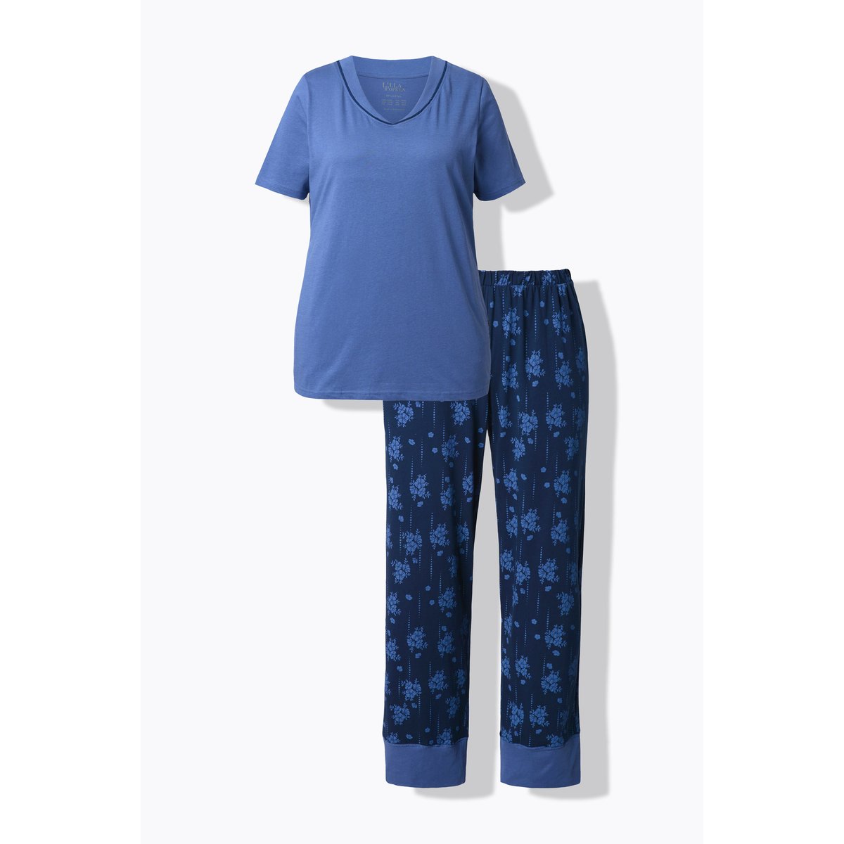 Pyjama, motif à fleurs, col V bleu voile clair, ULLA POPKEN
