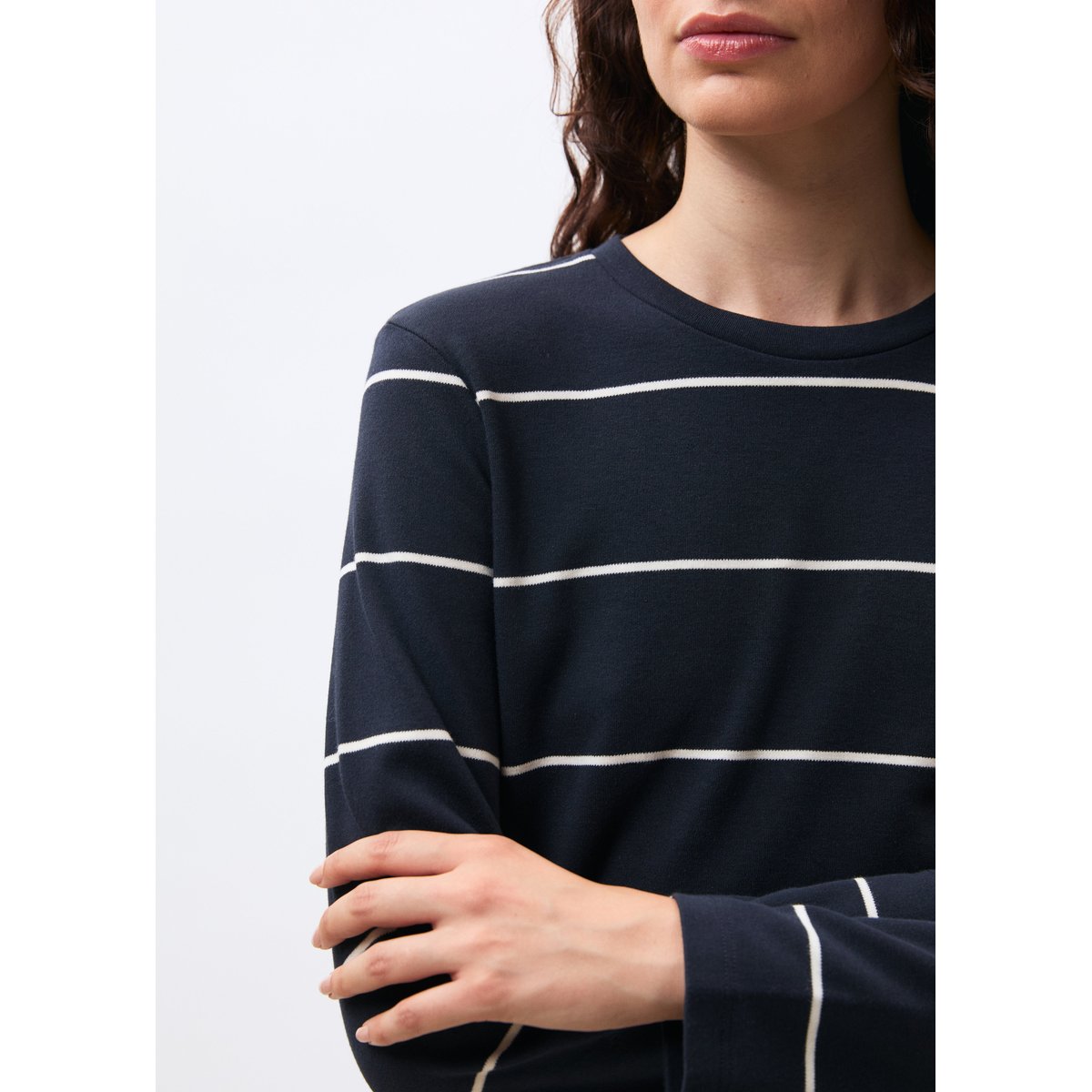T-shirt en jersey rayé manches longues blanc/marine, HUMILITY