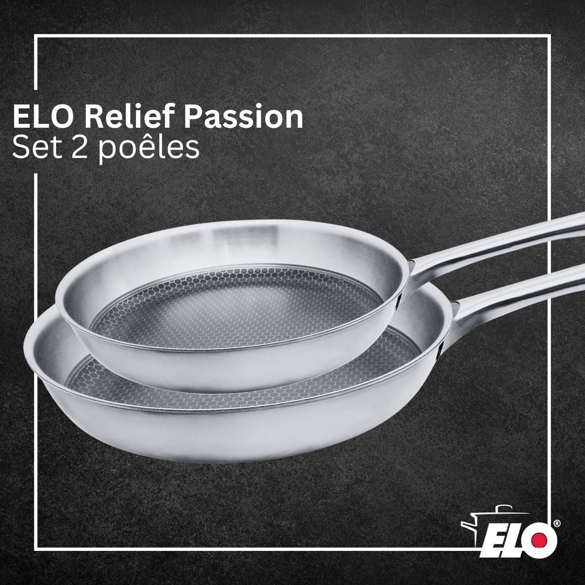 Batterie de cuisine 2 poêles 24/28cm + 4 faitouts RELIEF PASSION gris, ELO