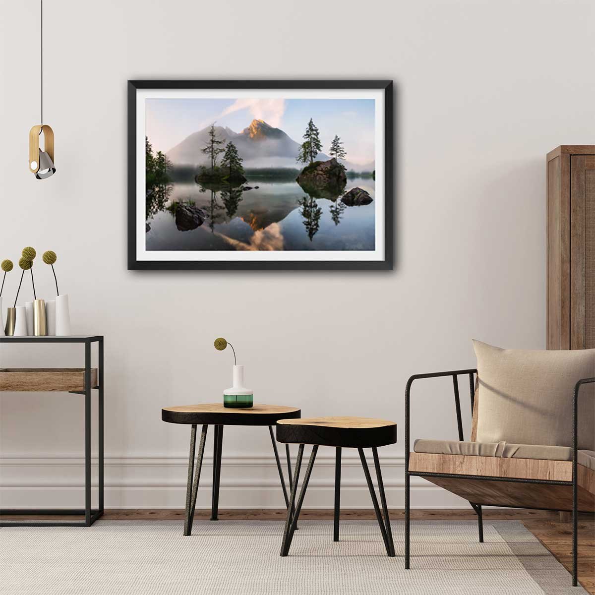 Affiche nature's awakening affiche + cadre en bois - noir, HEXOA