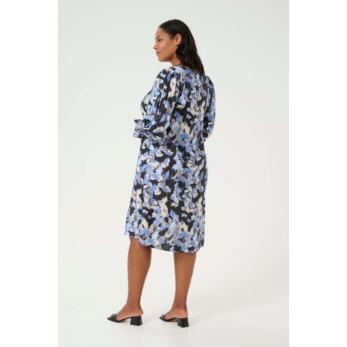 Dress noir/bleu graphic strokes, KAFFE CURVE