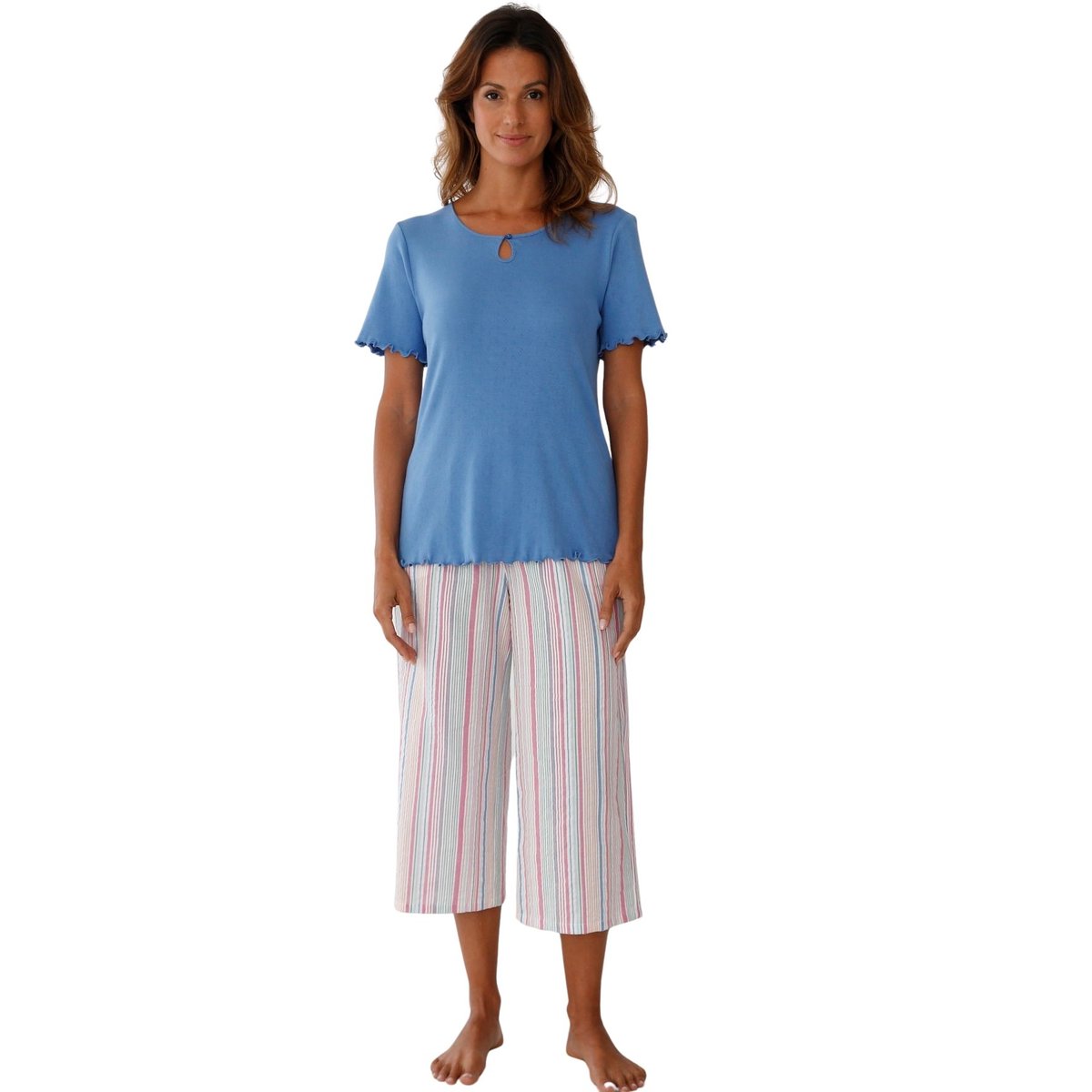 Pyjacourt femme maille et seersucker imprimé rose, DAXON