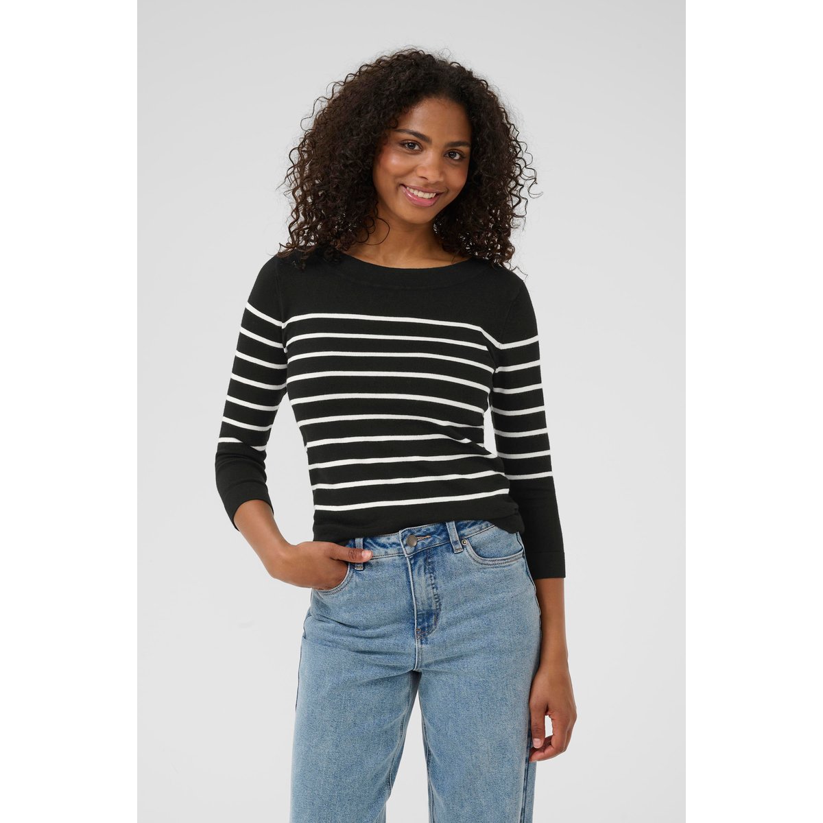 Pullover tricoté noir blanc black w chalk stripe, KAFFE