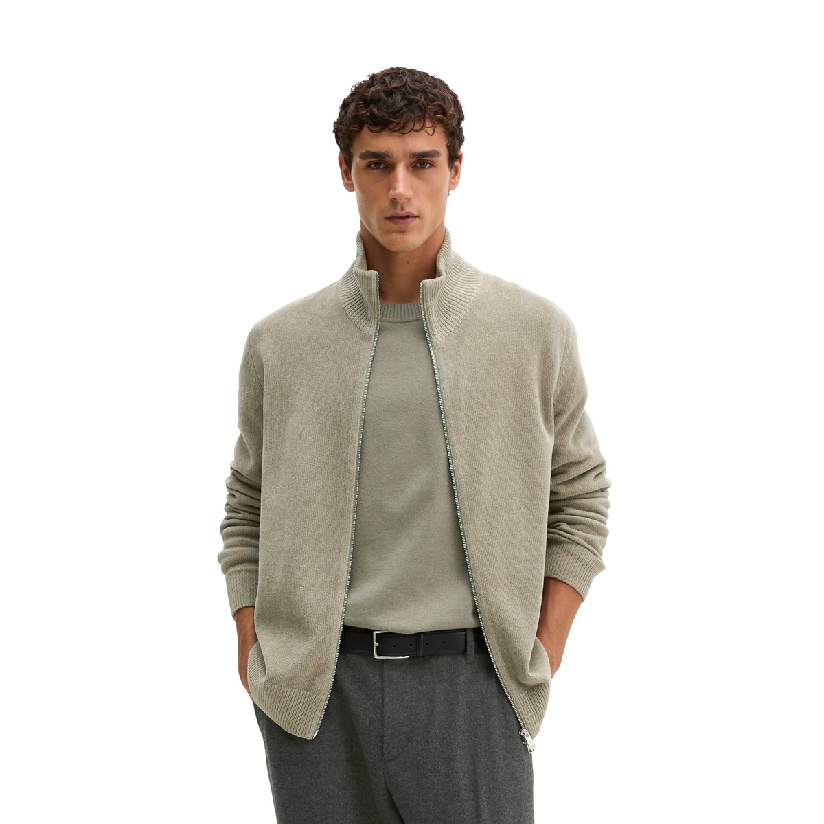Cardigan en chenille, coupe regular en mélange de coton bio et de laine de mouton gris, MARC O'POLO
