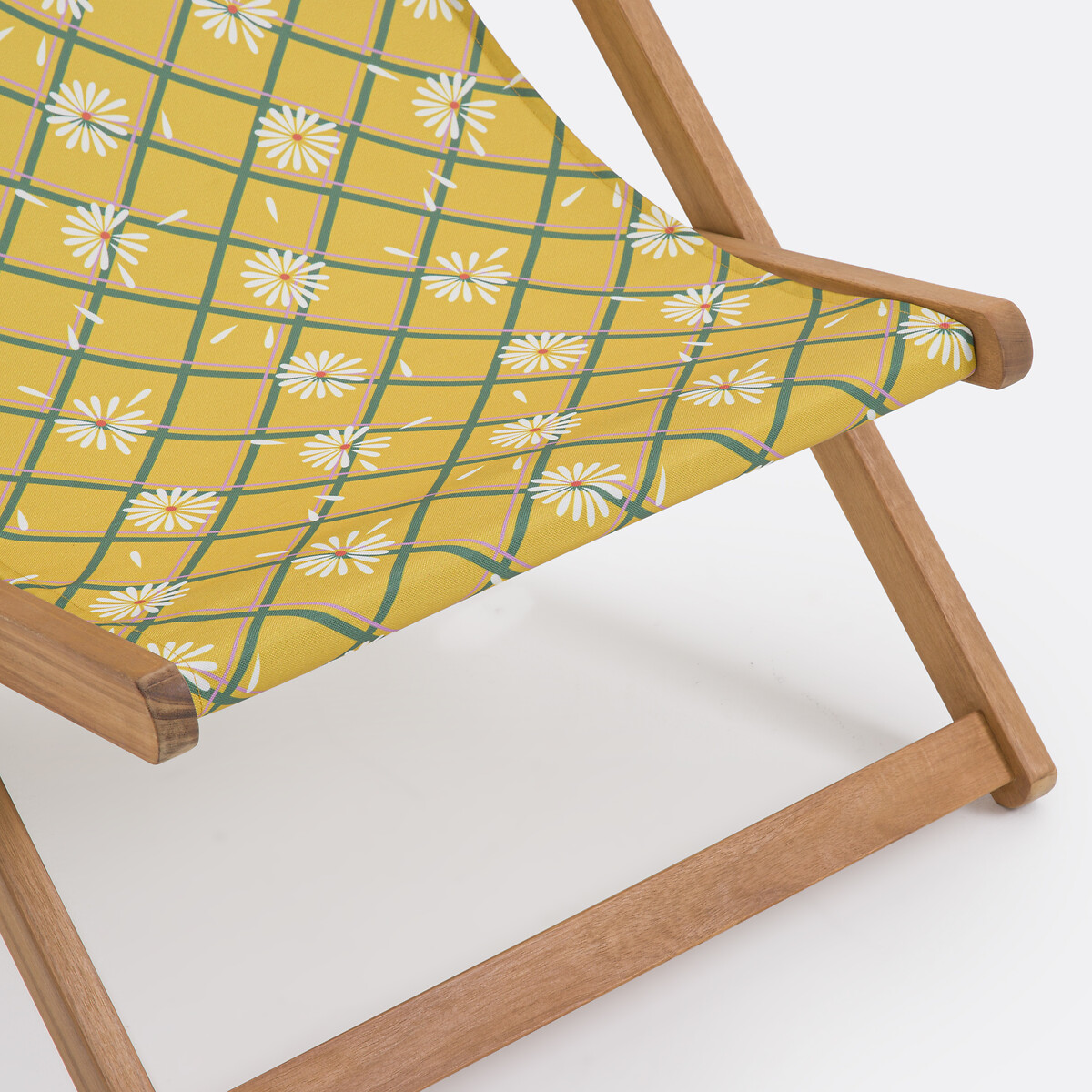 Folding Chair in Oiled Acacia Marguerite yellow print/green, LA REDOUTE INTERIEURS