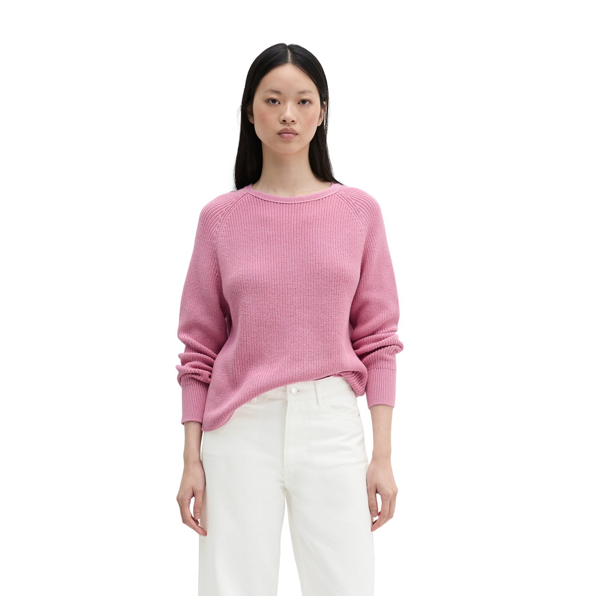 Pull à col rond loose en coton organique lourd rose, MARC O'POLO