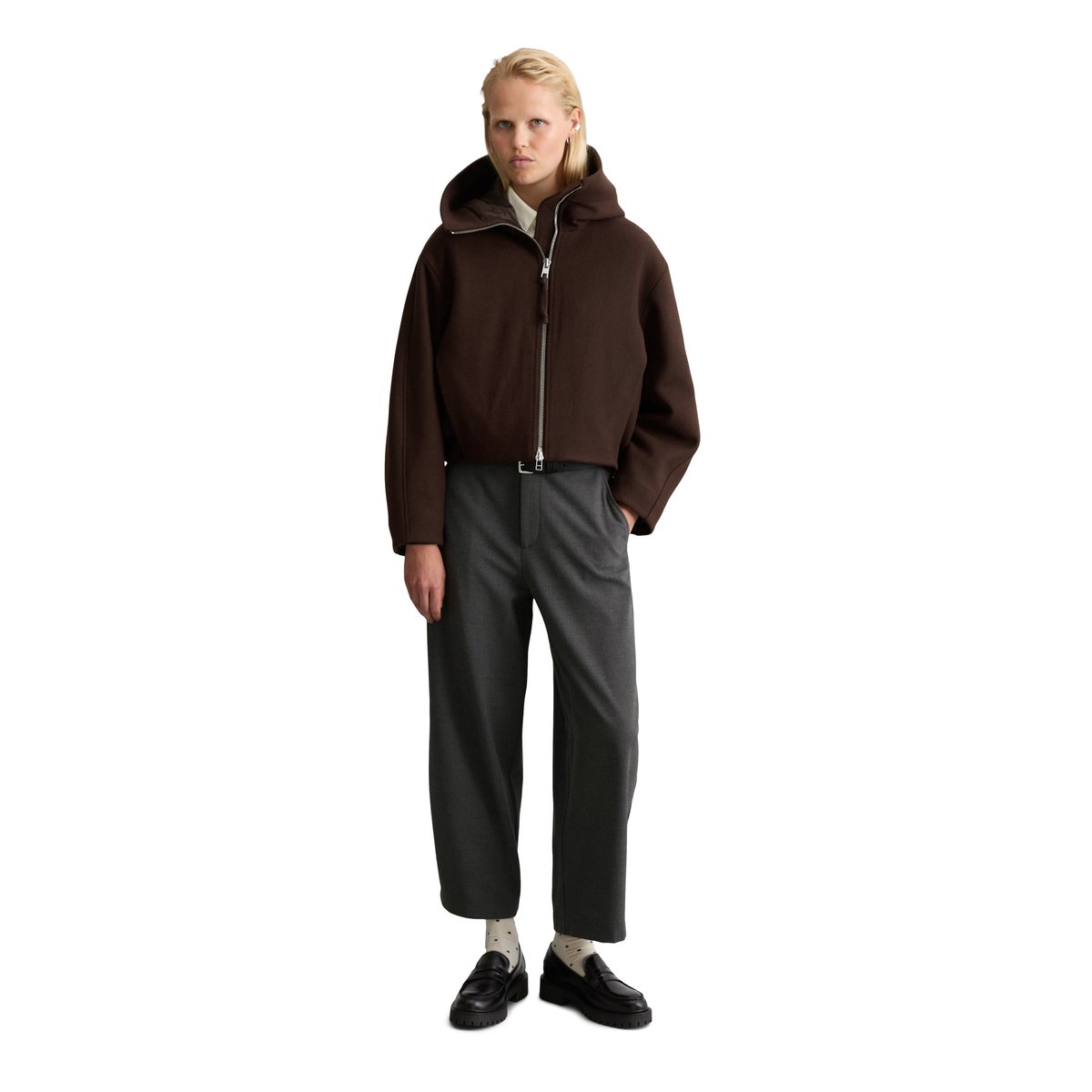 Veste à capuche coupe classique en mélange de laine marron, MARC O’POLO DENIM