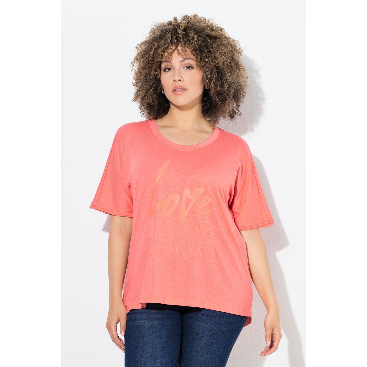 T-shirt oversize avec message corail, ULLA POPKEN