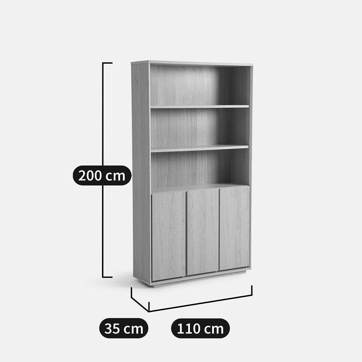 Libreria con 3 nicchie e 3 ante, Norrem color quercia, LA REDOUTE INTERIEURS