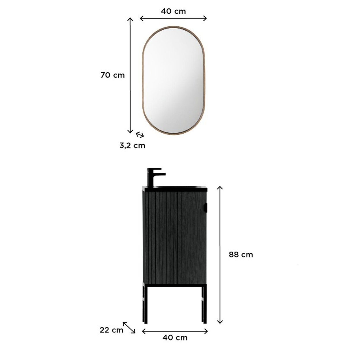 Lave-mains sur pieds + miroir STUDIO décor chêne carbone, MOB IN