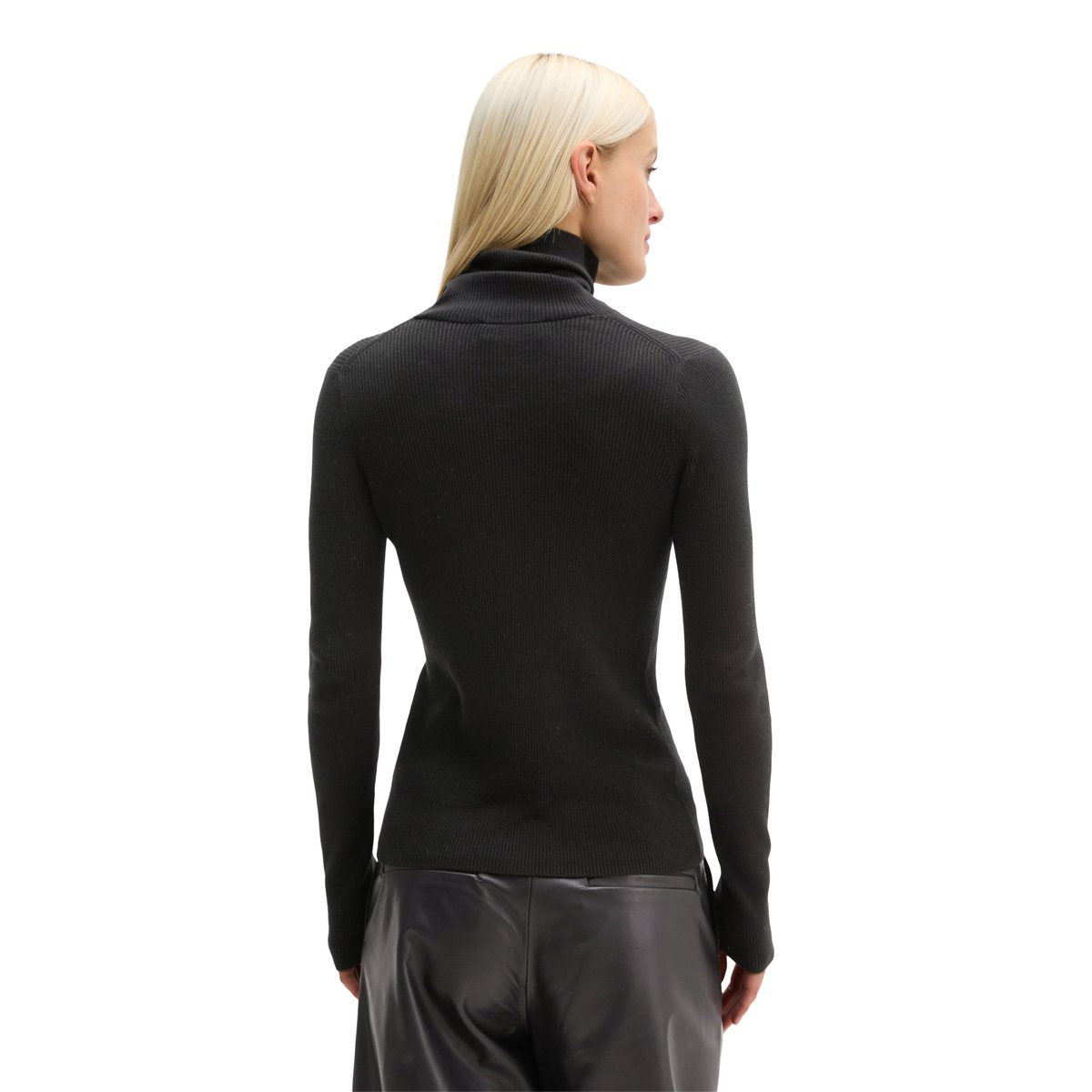 Pull à col roulé slim en coton organique noir, MARC O'POLO