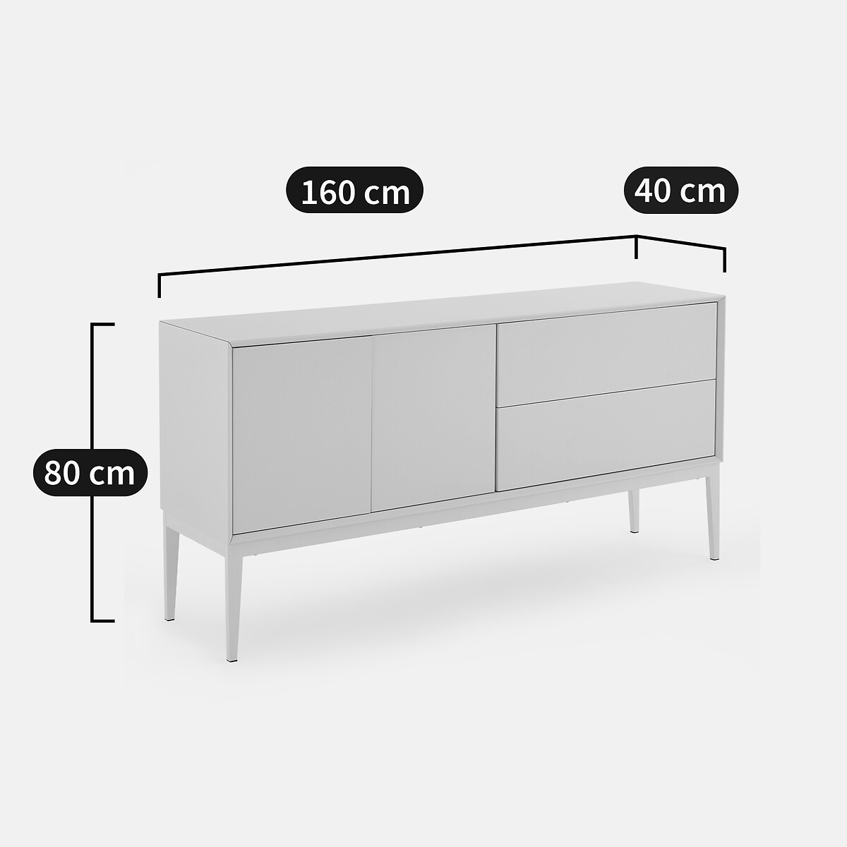 Pickito Lacquered Low Sideboard with 2 Doors and 2 Drawers Length 160cm soft yellow, LA REDOUTE INTERIEURS