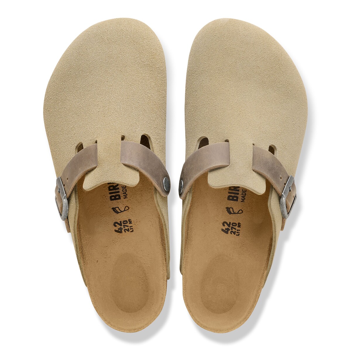 Sabots en cuir suédé Boston kaki, BIRKENSTOCK