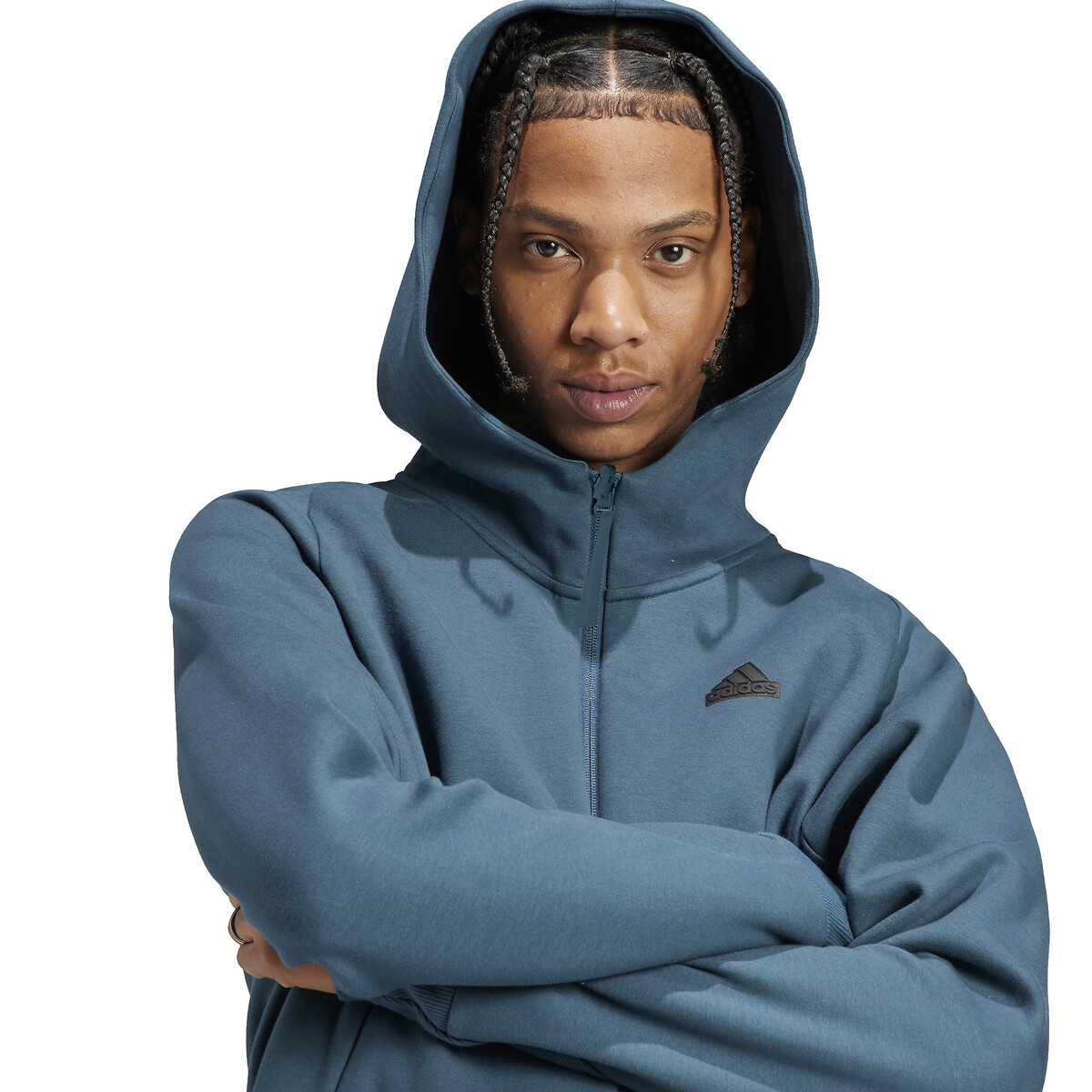 Sweat zippé à capuche et logo bleu canard, ADIDAS SPORTSWEAR
