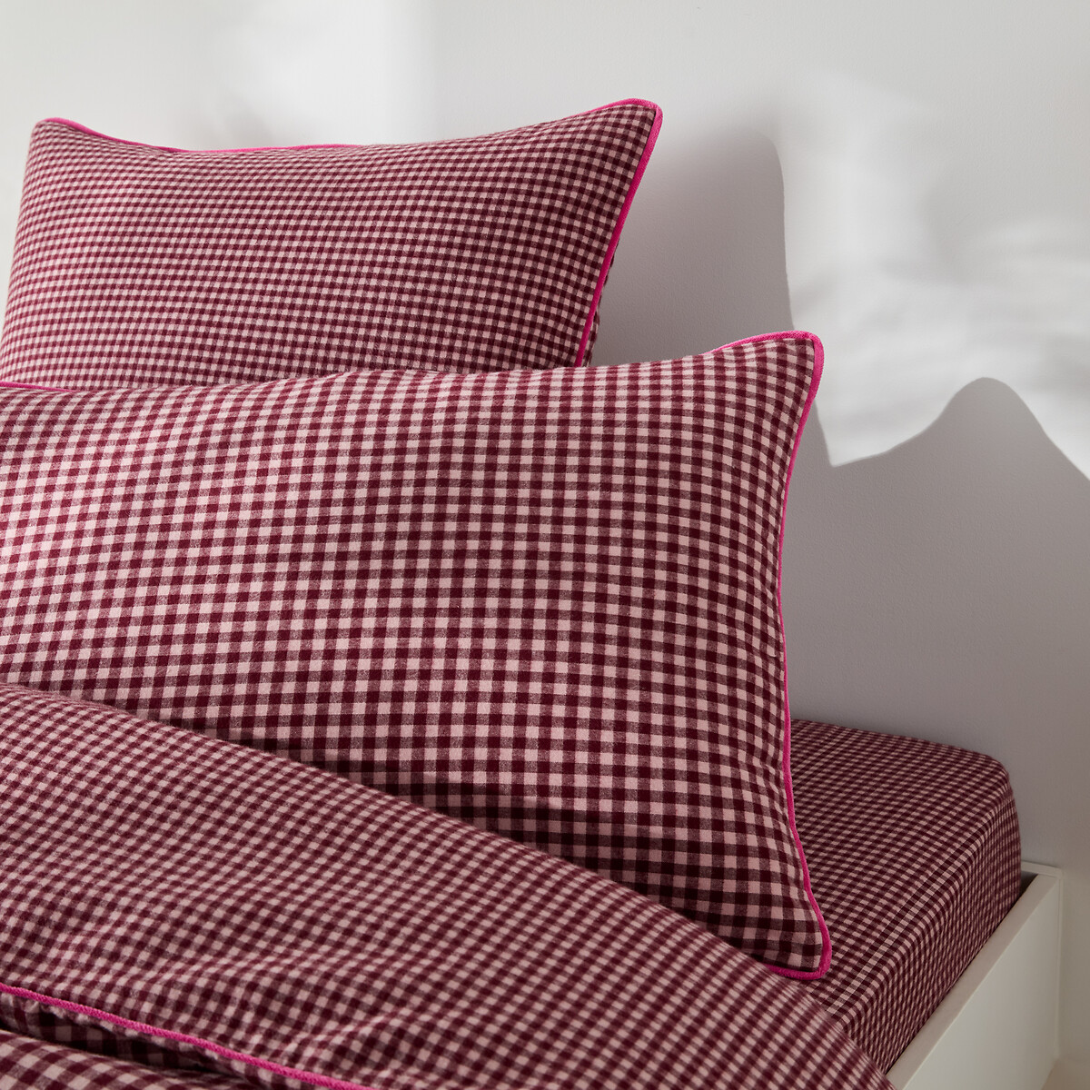 Funda de almohada infantil, en franela de algodón, de cuadros, VICHY FLANELLE cuadros burdeos, LA REDOUTE INTERIEURS