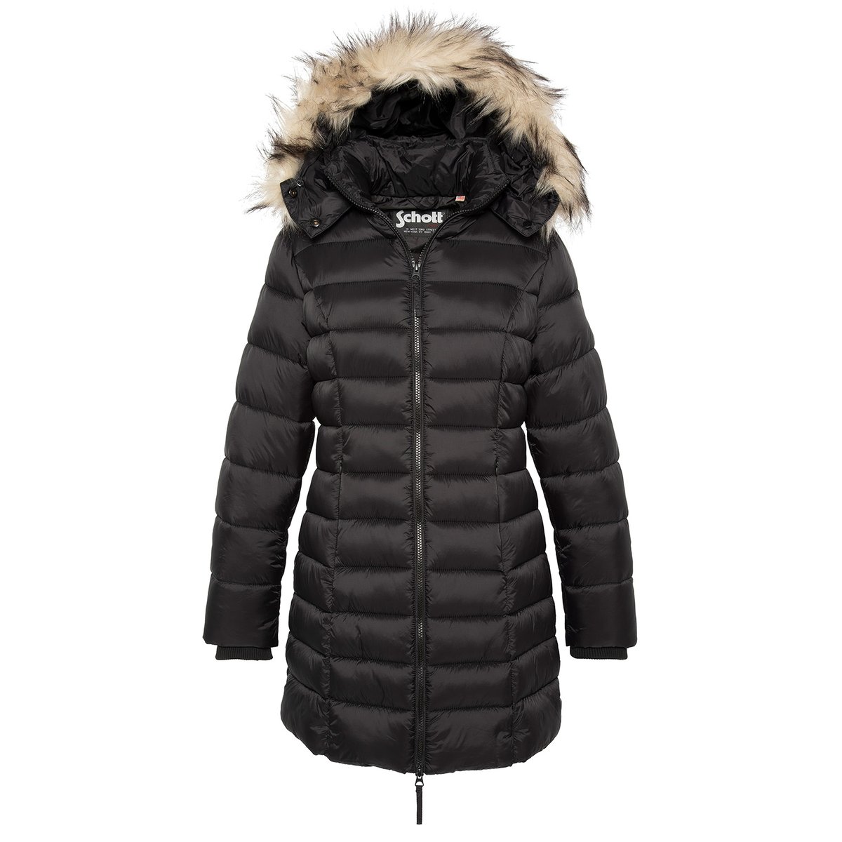 Doudoune longue à capuche avec imitation fourrure noir, SCHOTT