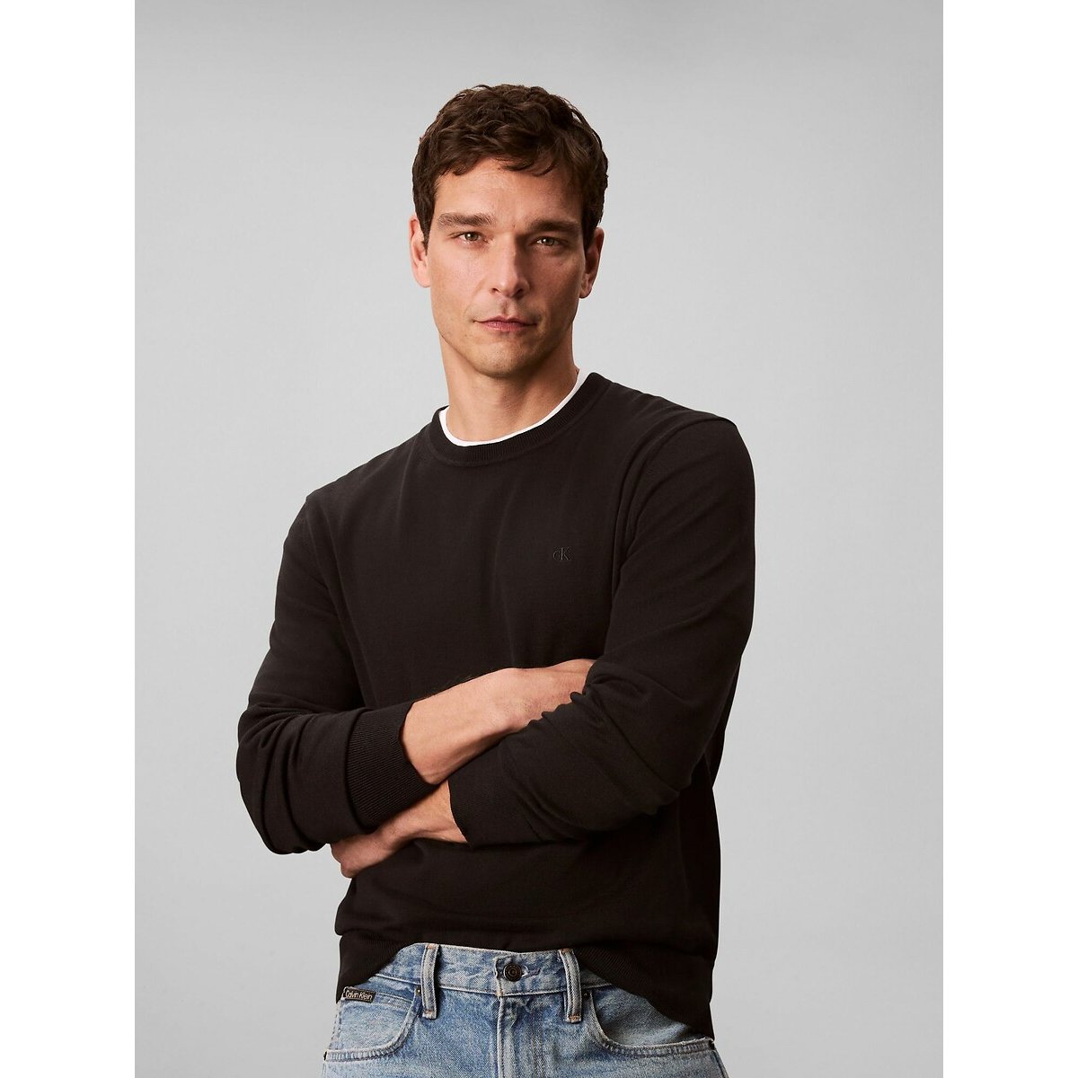 Crew Neck Jumper in Fine Knit black, CALVIN KLEIN