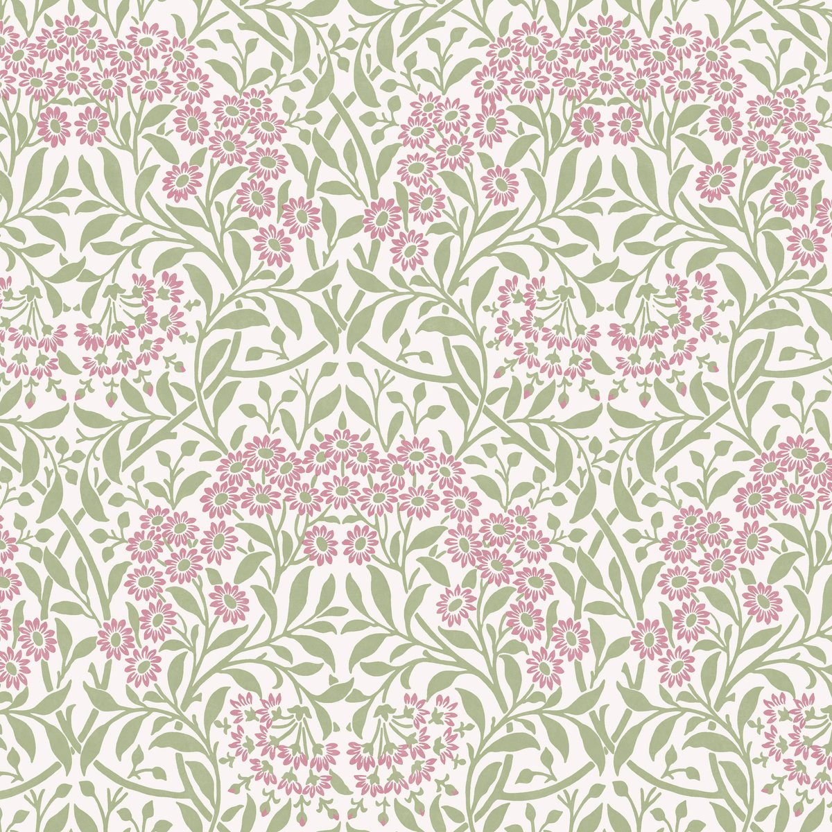 Papier peint fleuri Michaelmas Daisy Pink Cedar vert, rose, WILLIAM MORRIS AT HOME