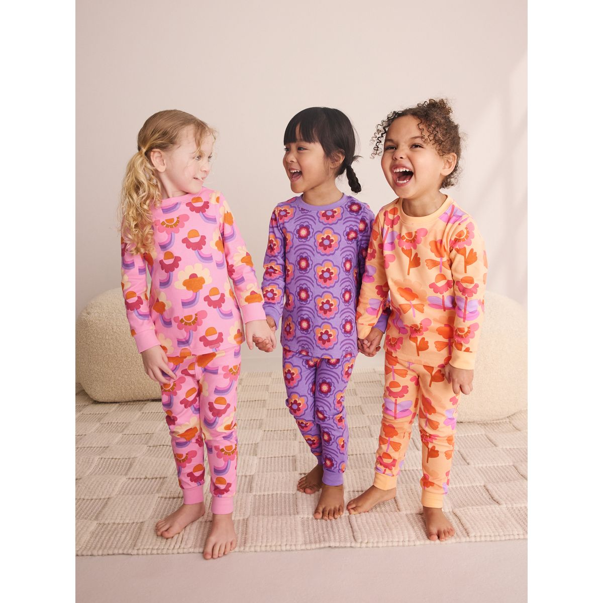 Pyjama douillet motif floral rétro, lot de 3 rose/violet, NEXT