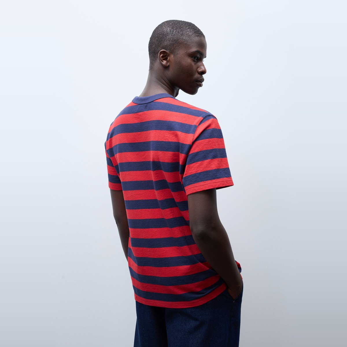 T-shirt manches courtes interlock rayées en coton BIO GOTS marine, MONOPRIX