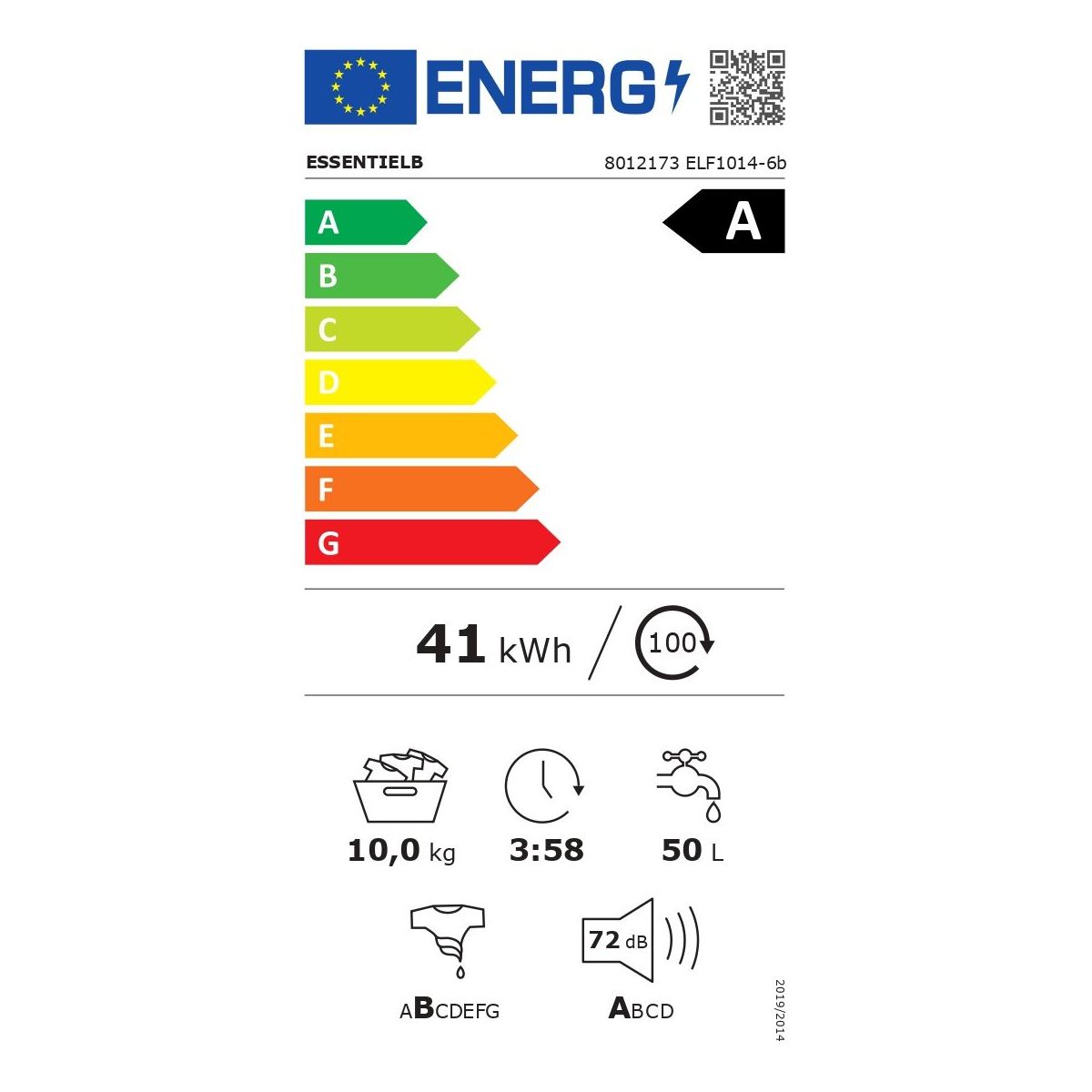 Lave linge hublot ELF1014-6b couleur unique, ESSENTIEL B