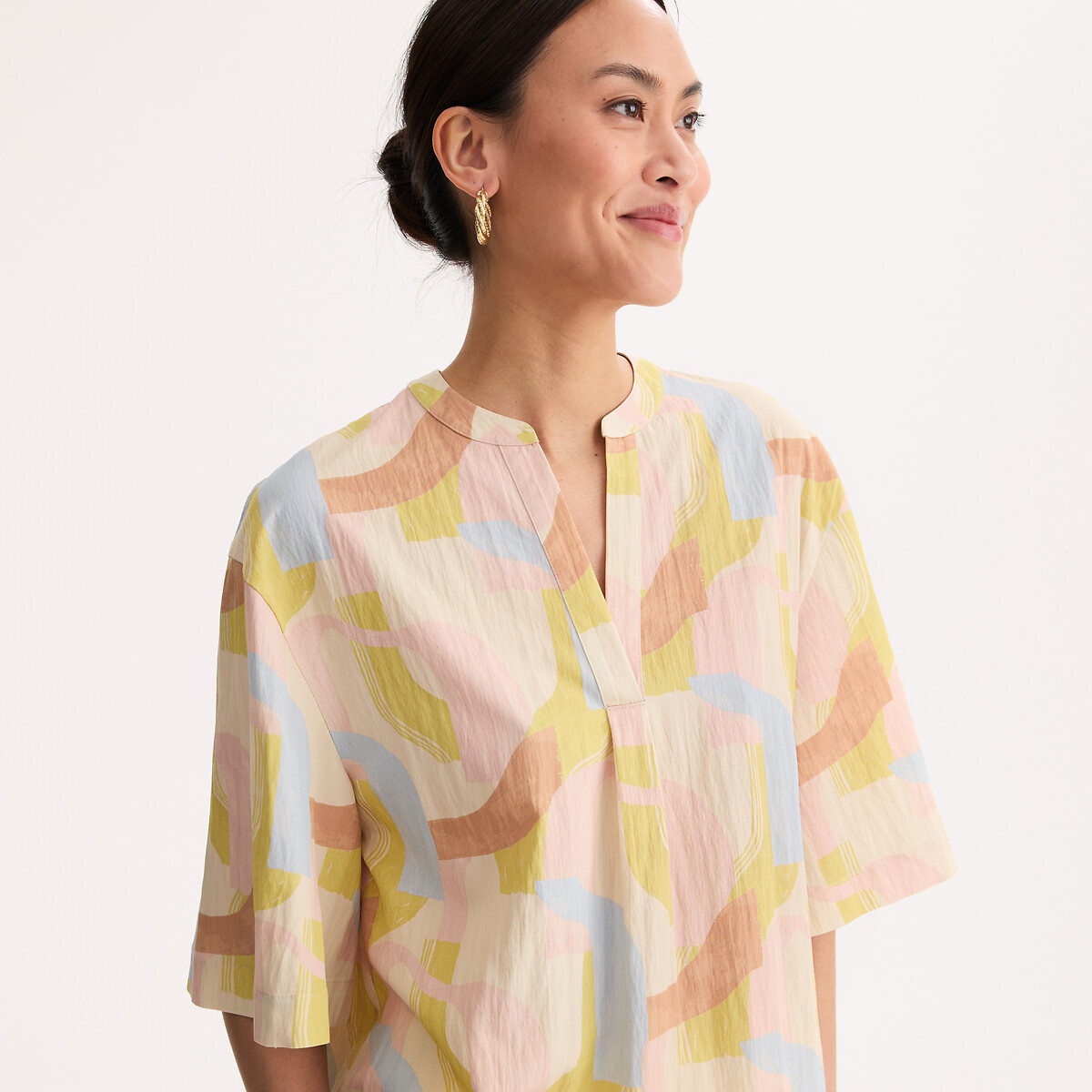 Blouse col V manches courtes imprimée imprimé multicolore, ANNE WEYBURN
