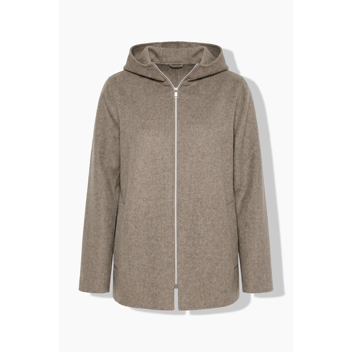 Veste en laine mélangé, coupe évasée, capuche marron pâle, ULLA POPKEN