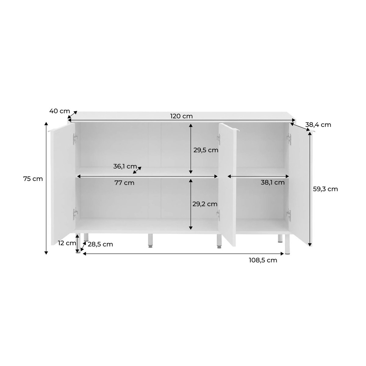 Buffet décor bois et métal 3 portes 120cm ELLIE beige, SWEEEK
