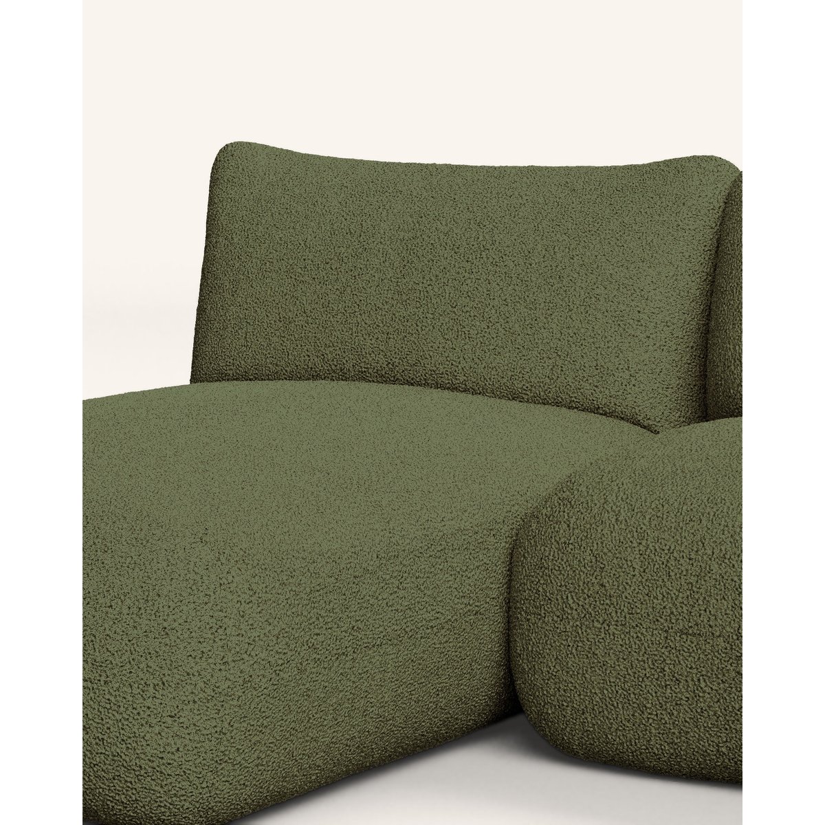 Canapé vert bouclé avec chaise longue gauche 230x148 cm - ARNAU verde oliva bouclé, HANNUN
