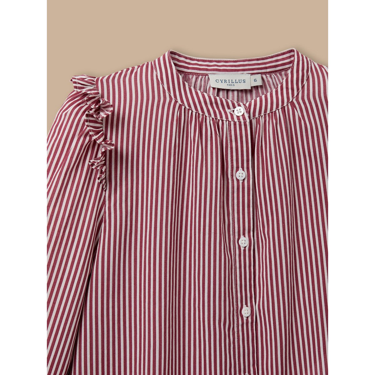 Chemise rayée volantée rayure cerise, CYRILLUS