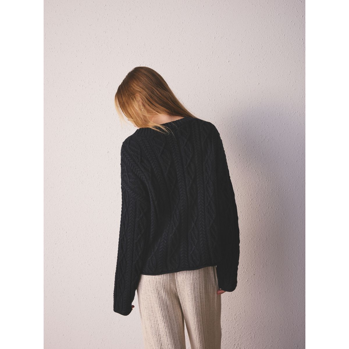 Pull en maille torsadée bleu marine, NEXT