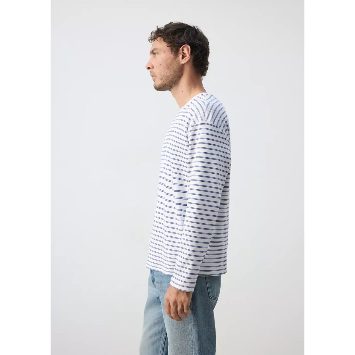 T-shirt 100 % coton rayures blanc, MANGO MAN