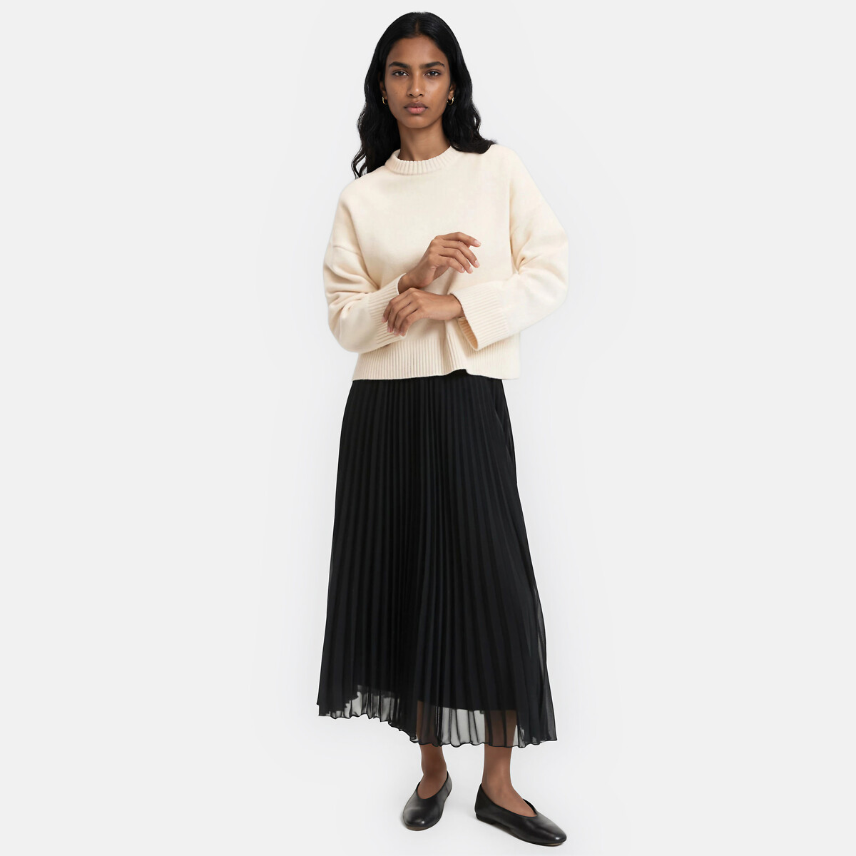 Jupe évasée plissée, longue noir, LA REDOUTE COLLECTIONS