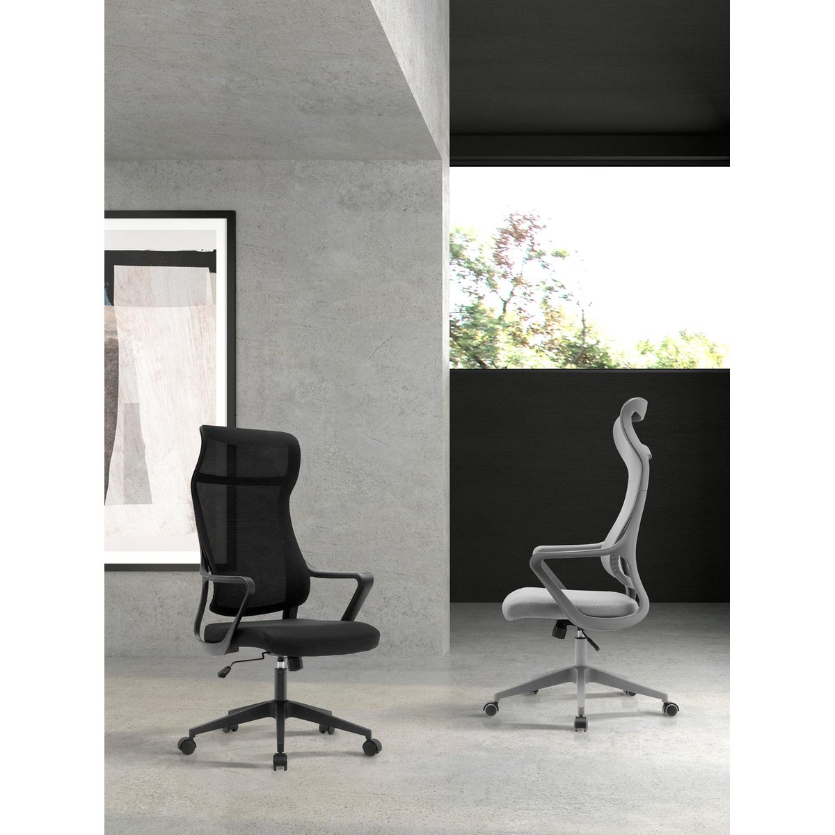Fauteuil de bureau rotatif en tissu mesh, REMI gris, HISPANOHOGAR