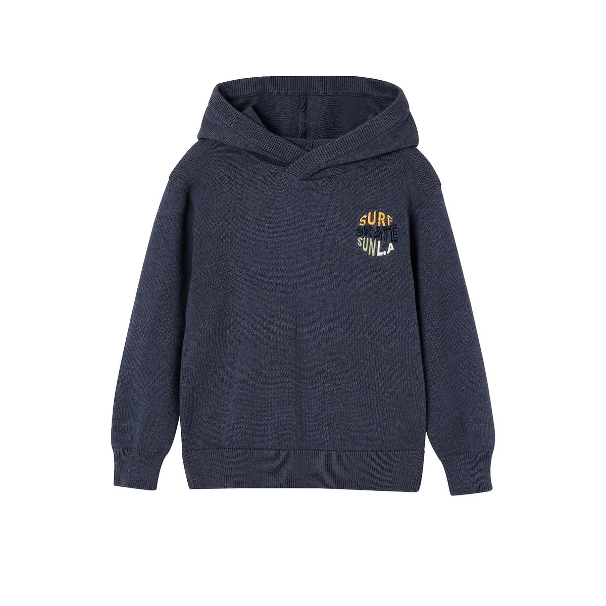 Pull à capuche bleu chiné, VERTBAUDET