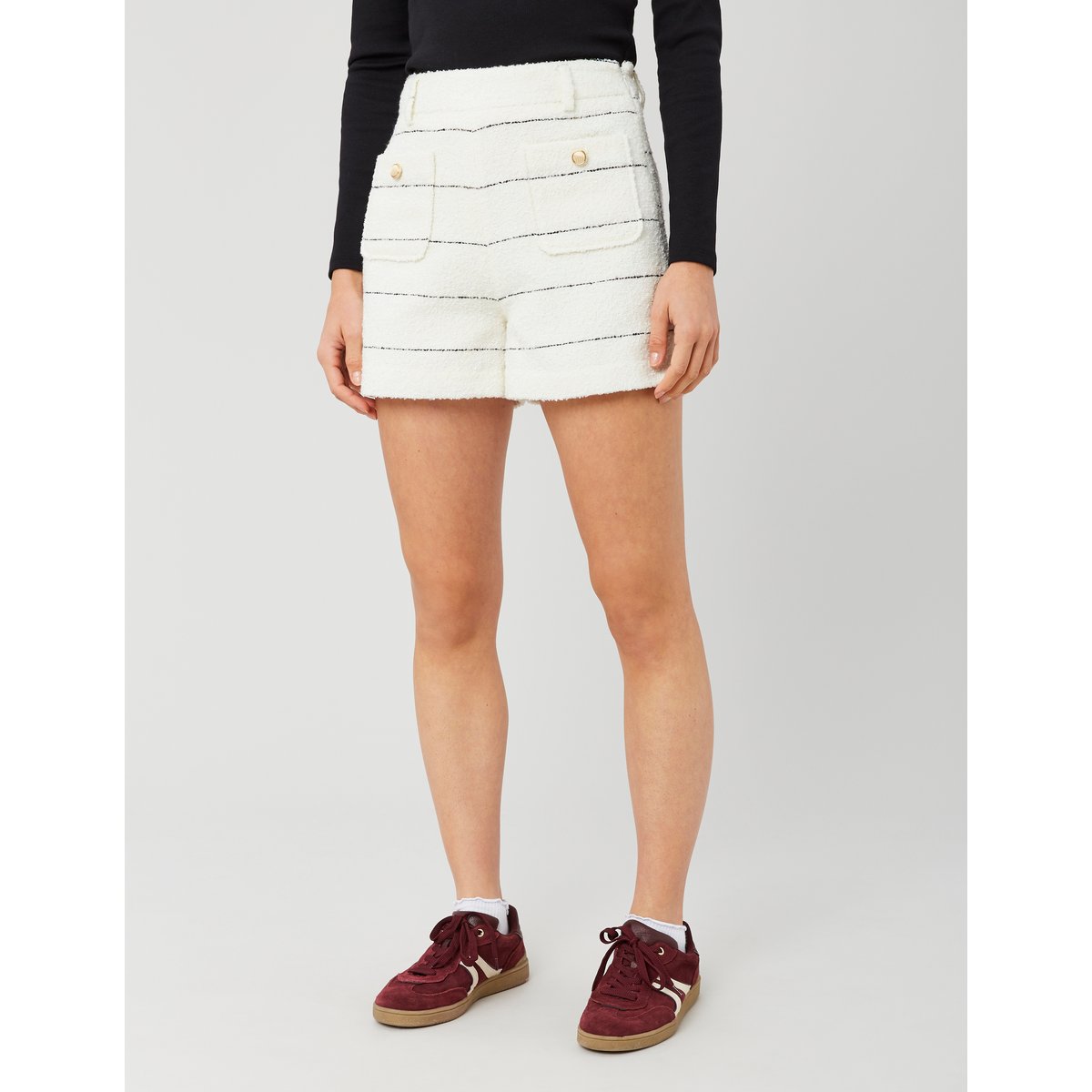 Short en tweed rayé blanc écru, BZB