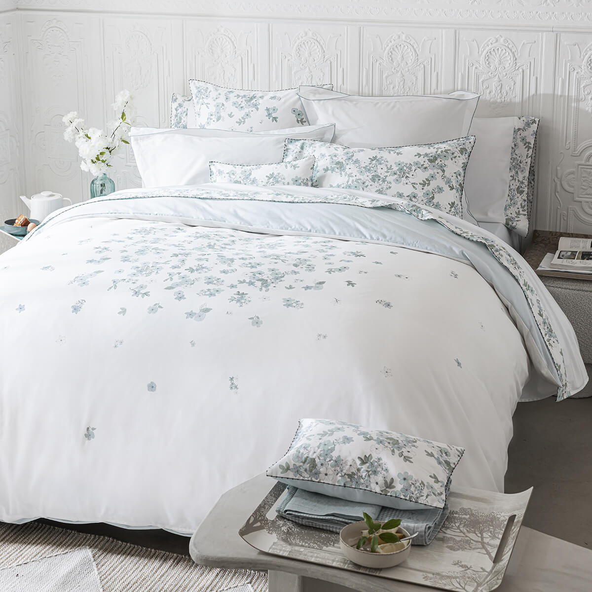 Housse de couette en Coton, MANUKA ciel, LE JACQUARD FRANCAIS