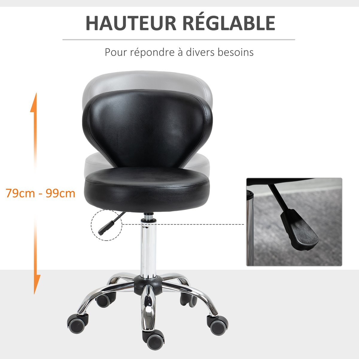 Tabouret de salon Revêtement synthétique PU noir, argent, HOMCOM